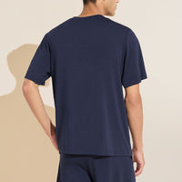 Men's Navy TENCEL™ Modal Short Pajama Set - Crew Neck Top with Elastic Waistband