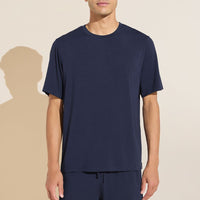 Men's Navy TENCEL™ Modal Short Pajama Set - Crew Neck Top with Elastic Waistband