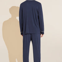 Men's Soft TENCEL™ Modal Long Pajama Set - Breathable True Navy/Ivory Sleepwear