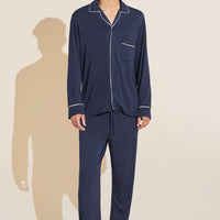 Men's Soft TENCEL™ Modal Long Pajama Set - Breathable True Navy/Ivory Sleepwear