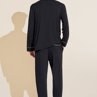 Men's Black/Ivory TENCEL™ Modal Long Pajama Set - Soft & Breathable Sleepwear