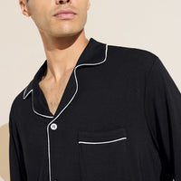 Men's Black/Ivory TENCEL™ Modal Long Pajama Set - Soft & Breathable Sleepwear