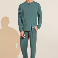 Men's Relaxed Fit TENCEL™ Modal Long Pajama Set with Pockets - Agave Color