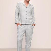 Men's Flannel Pajama Set - Cozy Long Sleeve Top & Pants in Heather Grey