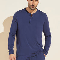 Men's Long Sleeve Henley Pajama Top in True Navy - Soft TENCEL™ Modal Fabric