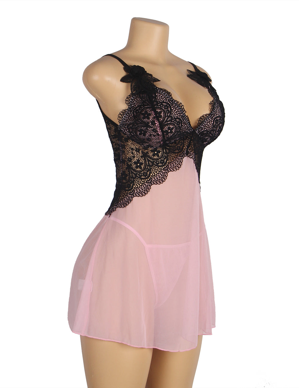 Babydoll Lingerie Black and Pink Sexy Sheer Nightdress