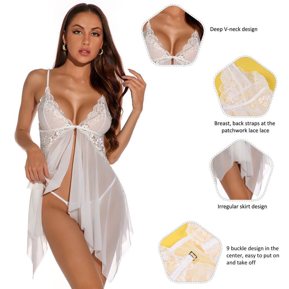 Babydoll Lingerie Dress White Transparent Sexy Nightwear