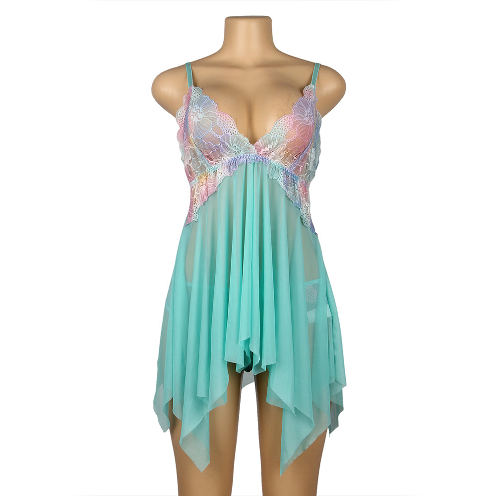 Babydoll Lingerie Mint Sheer Sexy Nightwear Set