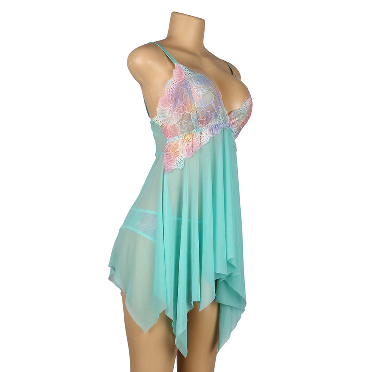 Babydoll Lingerie Mint Sheer Sexy Nightwear Set