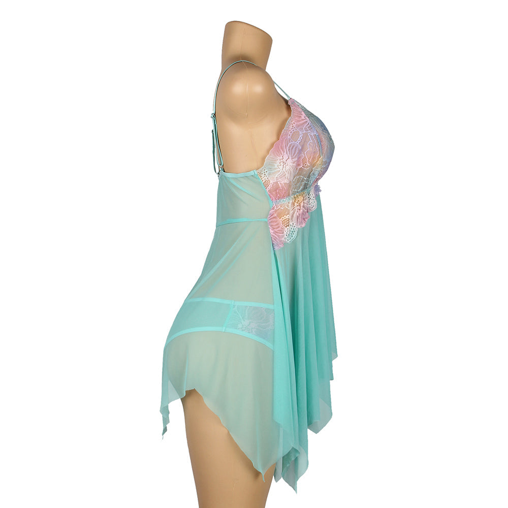 Babydoll Lingerie Mint Sheer Sexy Nightwear Set