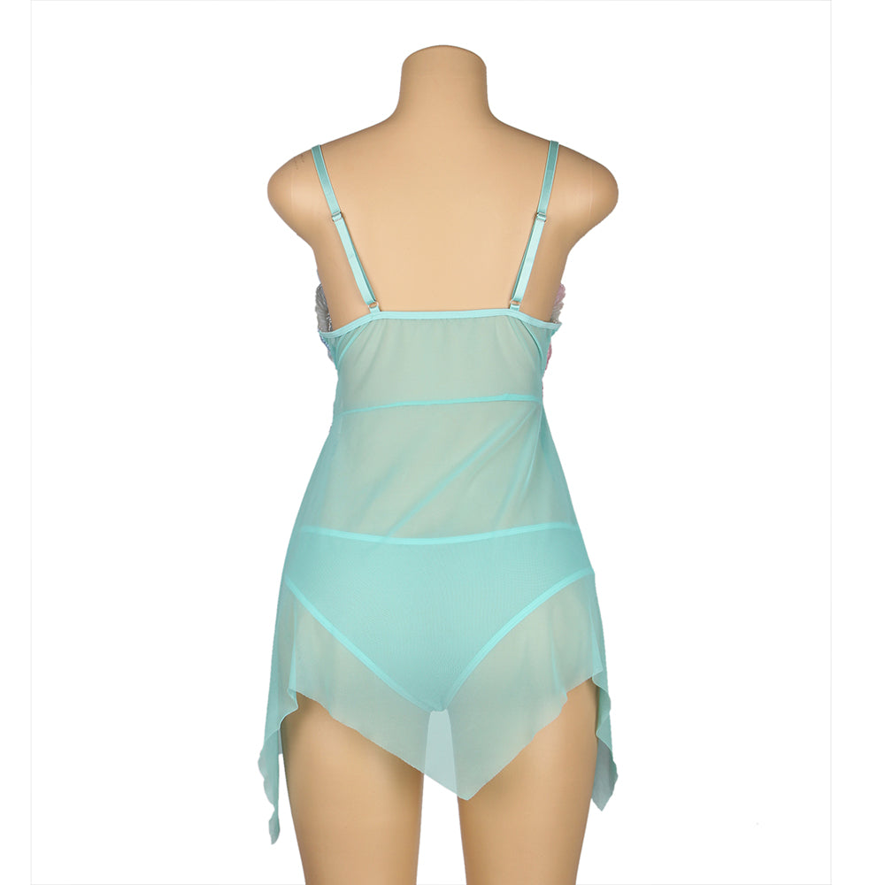 Babydoll Lingerie Mint Sheer Sexy Nightwear Set