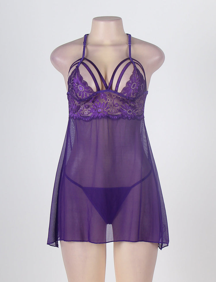 Babydoll Lingerie Purple Sexy Nightwear with Lace