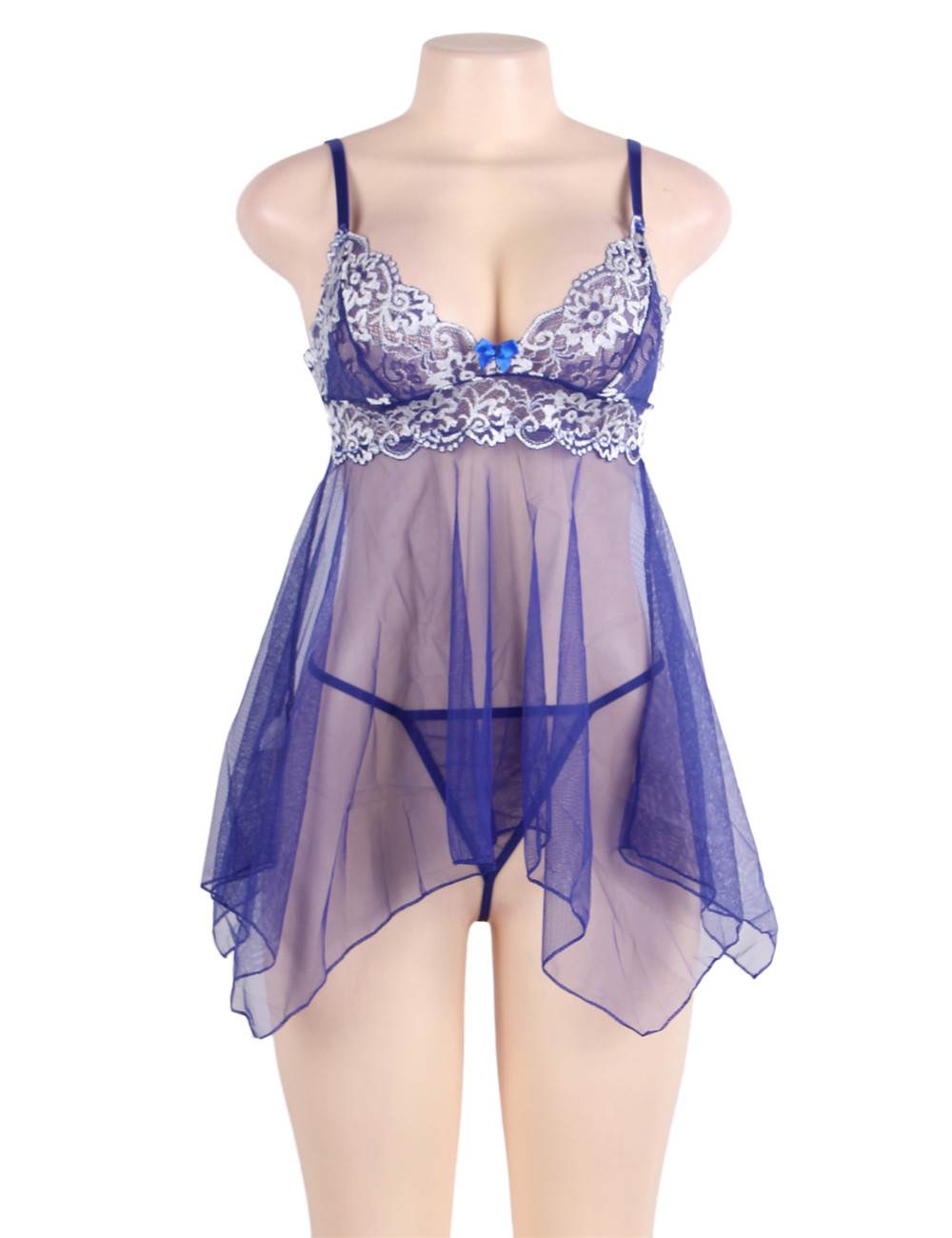 Babydoll Lingerie Set Blue Elegant Lace Sheer Details