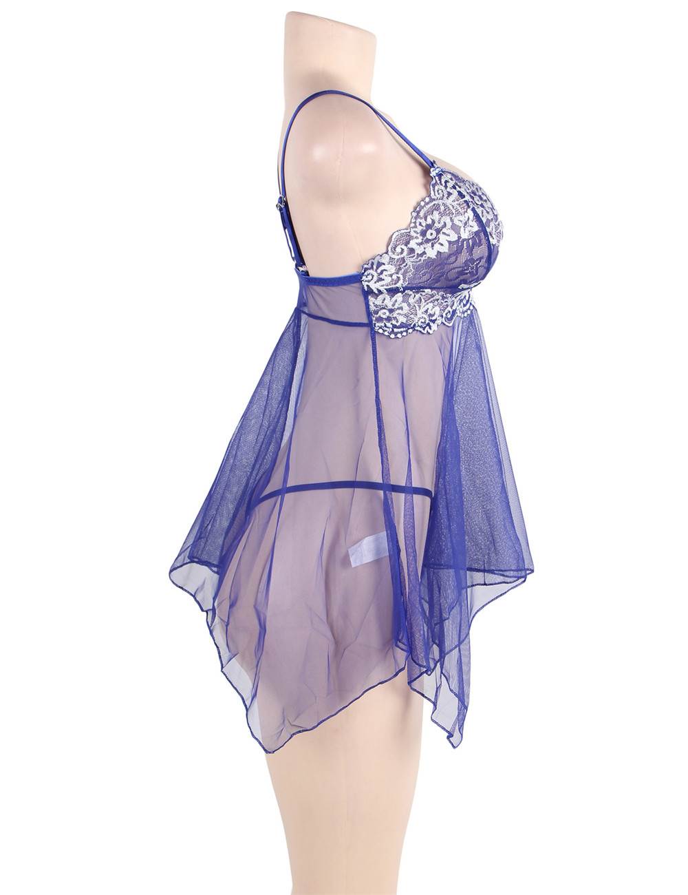 Babydoll Lingerie Set Blue Elegant Lace Sheer Details