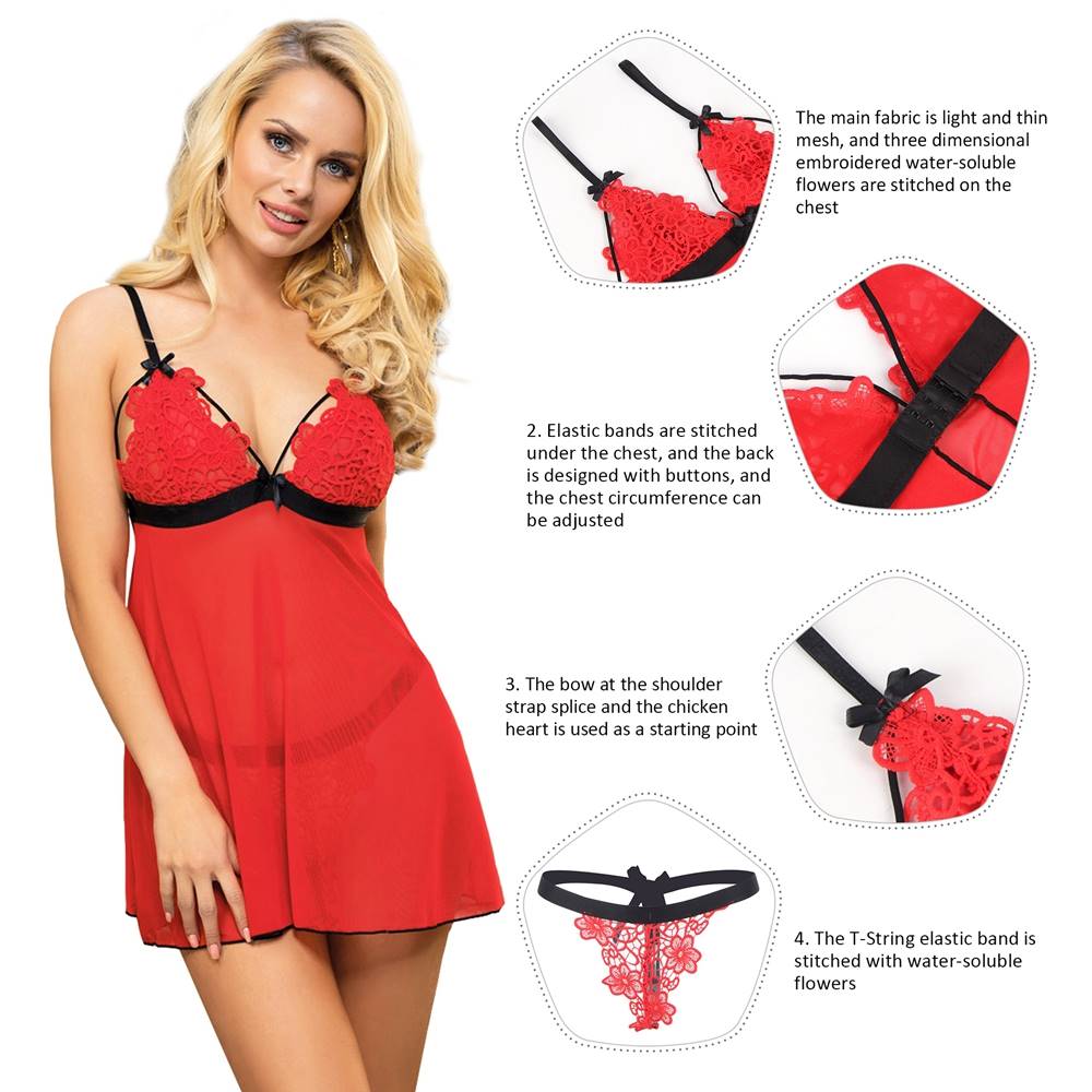 Babydoll Lingerie Set Red Sexy Nightwear