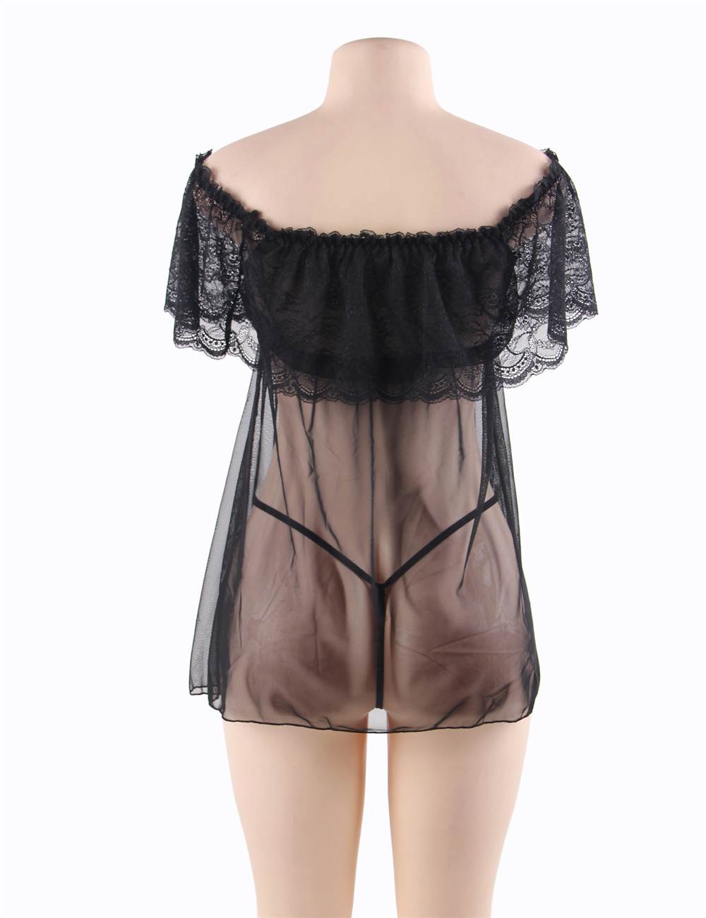 Black Babydoll Off-Shoulder Lace Sheer Lingerie