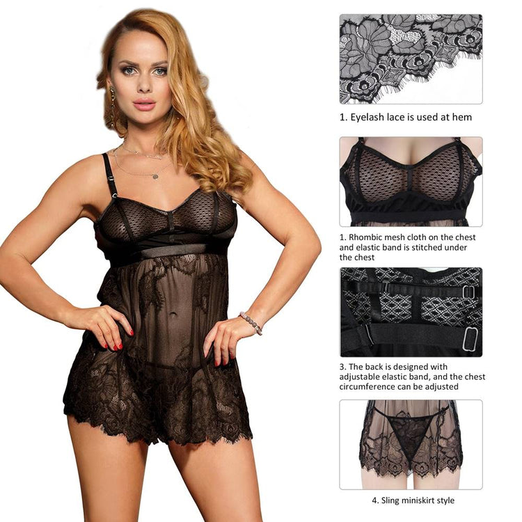 Black Lace Lingerie Dress Flattering Fit COCO BOUDOIR