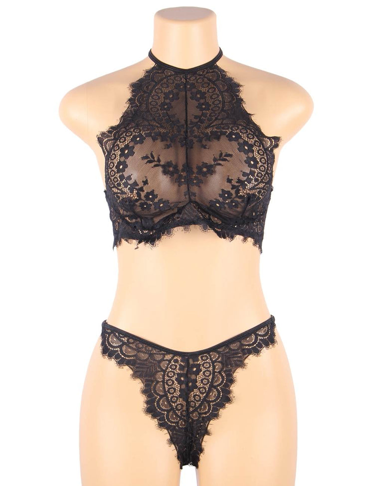 Black Lingerie Set with Lace Panties and Exquisite Design