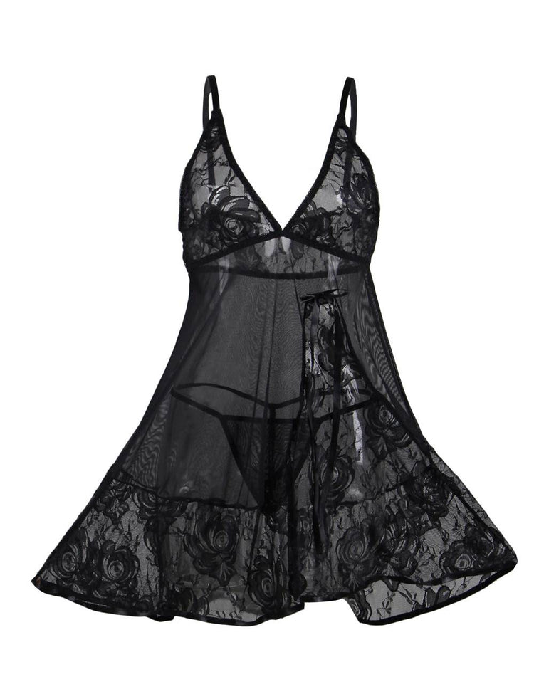 Black Nightdress Sexy Lace Details Sultry Nightwear