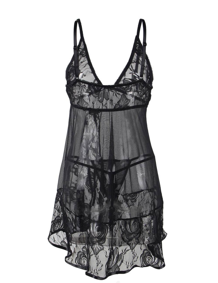 Black Nightdress Sexy Lace Details Sultry Nightwear