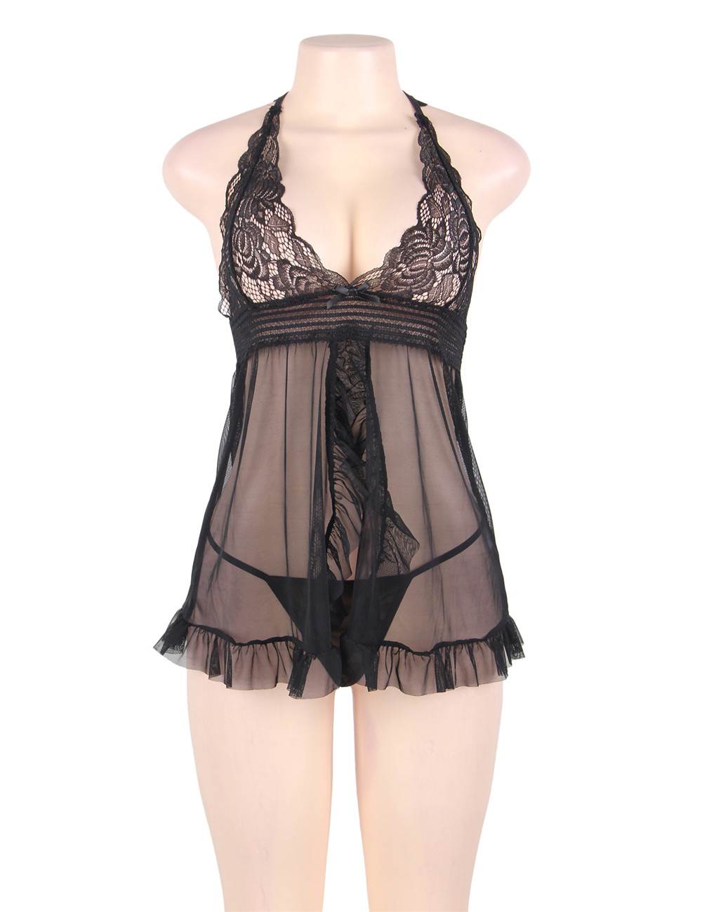 Black Sheer Lingerie Set with Transparent Design and Delicate Lace