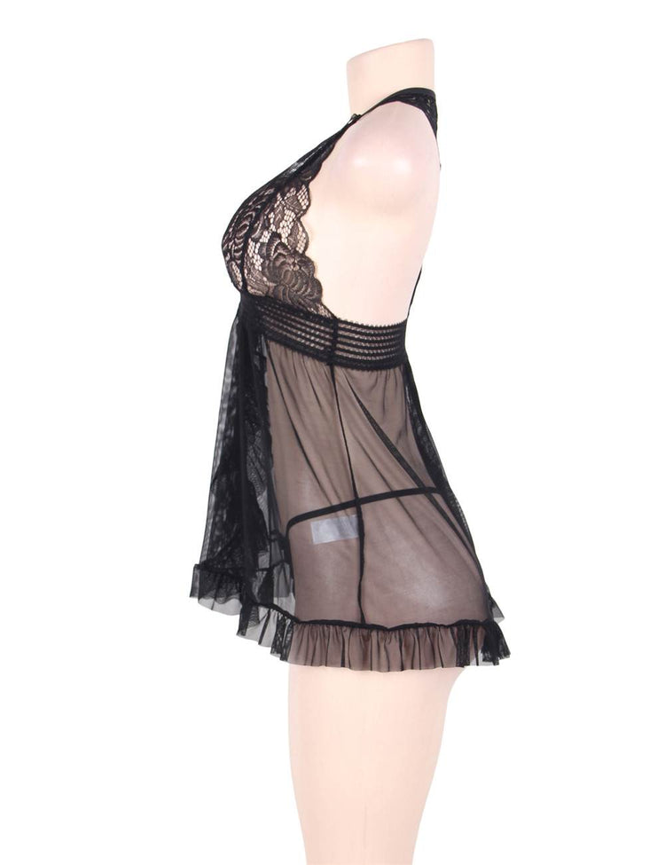 Black Sheer Lingerie Set with Transparent Design and Delicate Lace