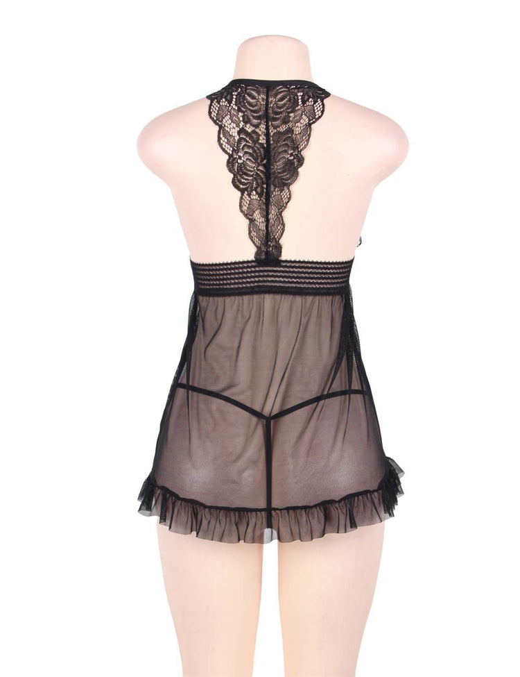 Black Sheer Lingerie Set with Transparent Design and Delicate Lace