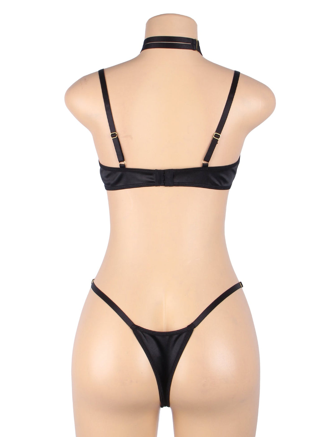 Black Velvet Lingerie Set with Halter Bra Hollow Cut