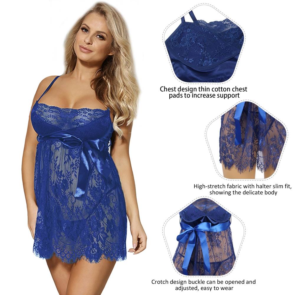 Blue Lingerie Set Sexy Nightwear Teddy Design