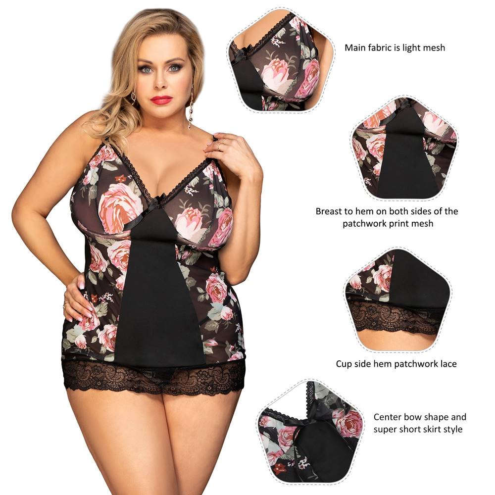 Floral Babydoll Sheer Lingerie with Lace Details