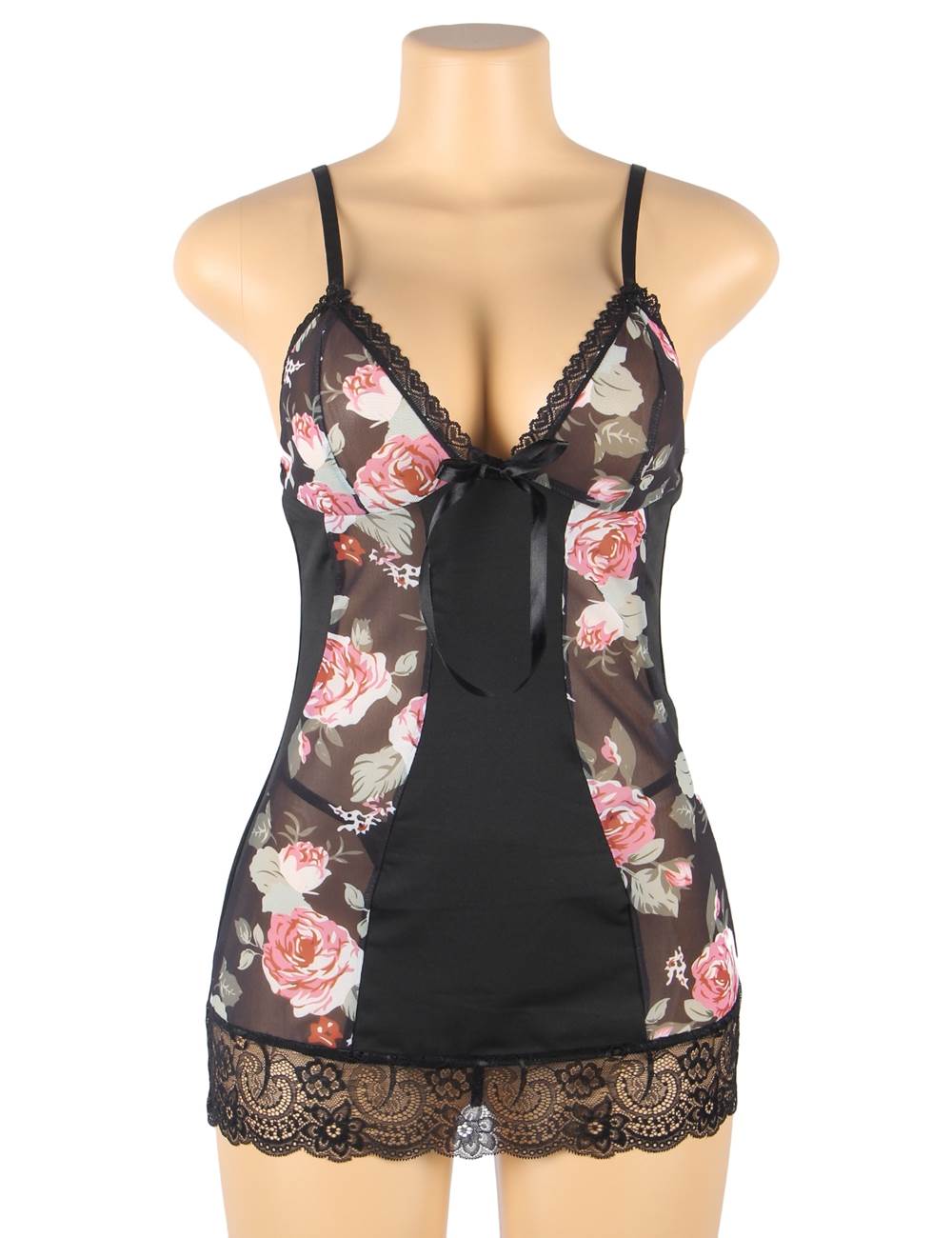 Floral Babydoll Sheer Lingerie with Lace Details