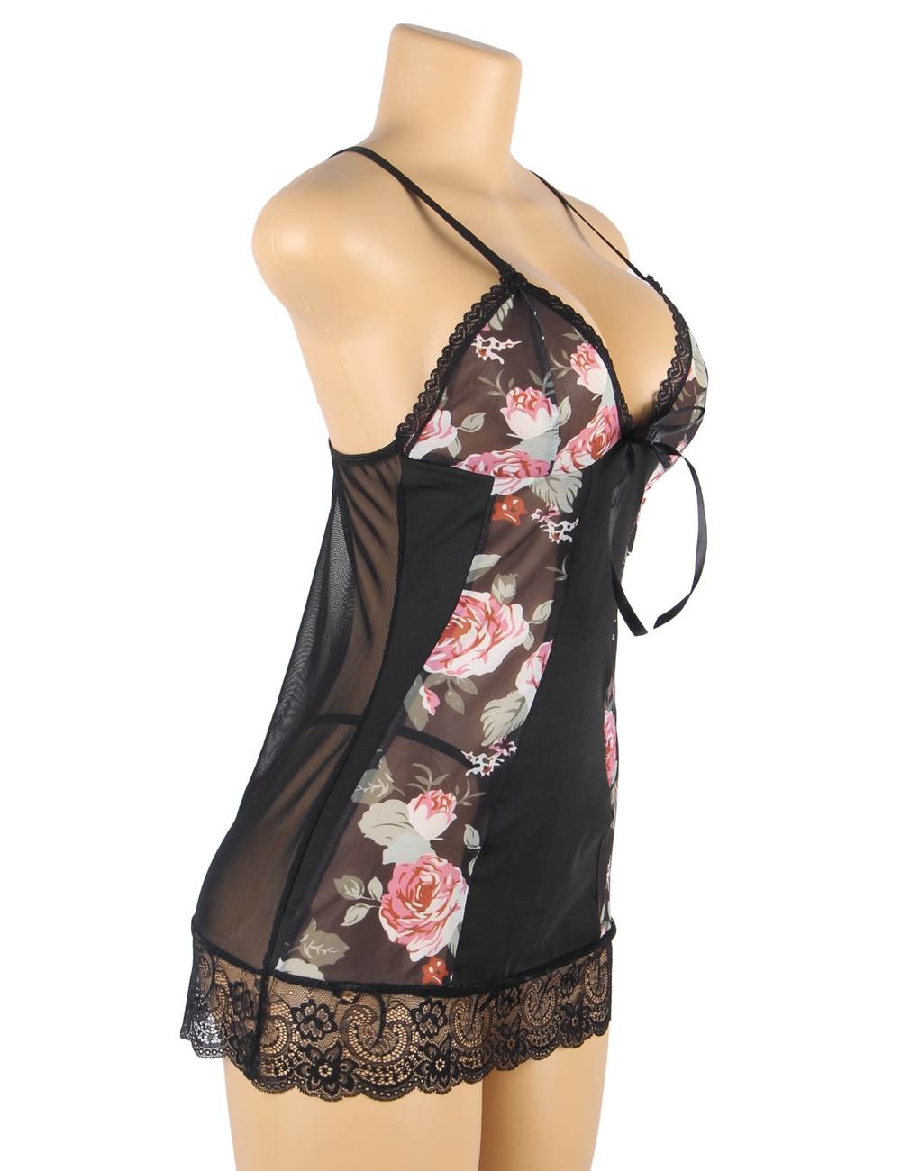 Floral Babydoll Sheer Lingerie with Lace Details