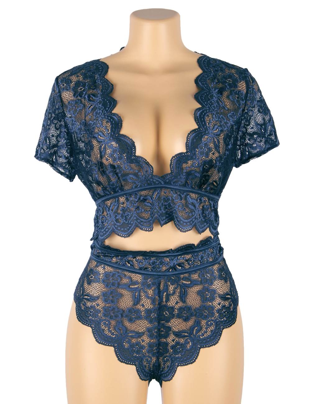 High Waist Lace Underwear Blue See Through Lingerie