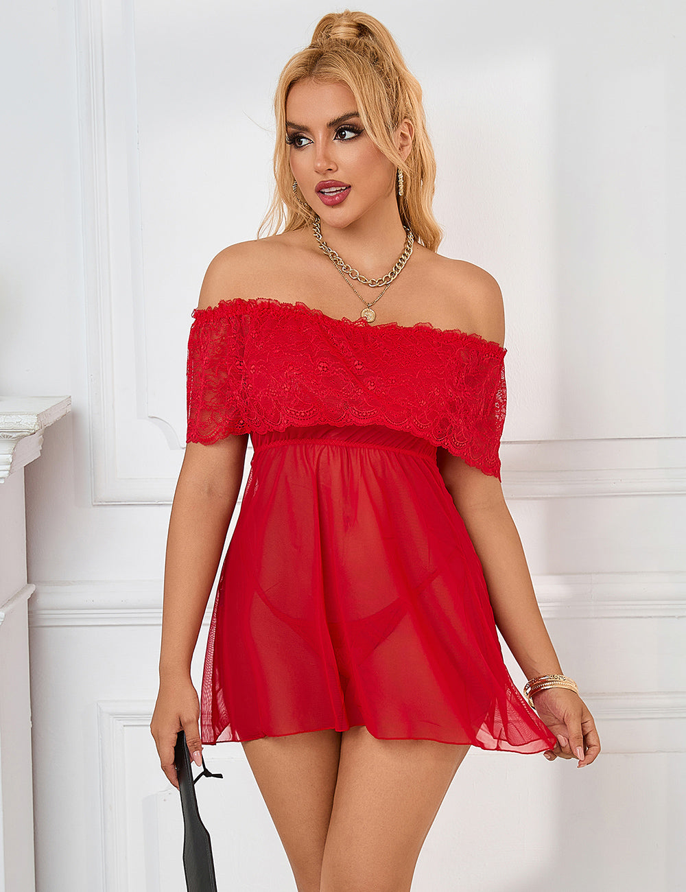 Lace Babydoll Dress Red Sexy Valentines Day Lingerie