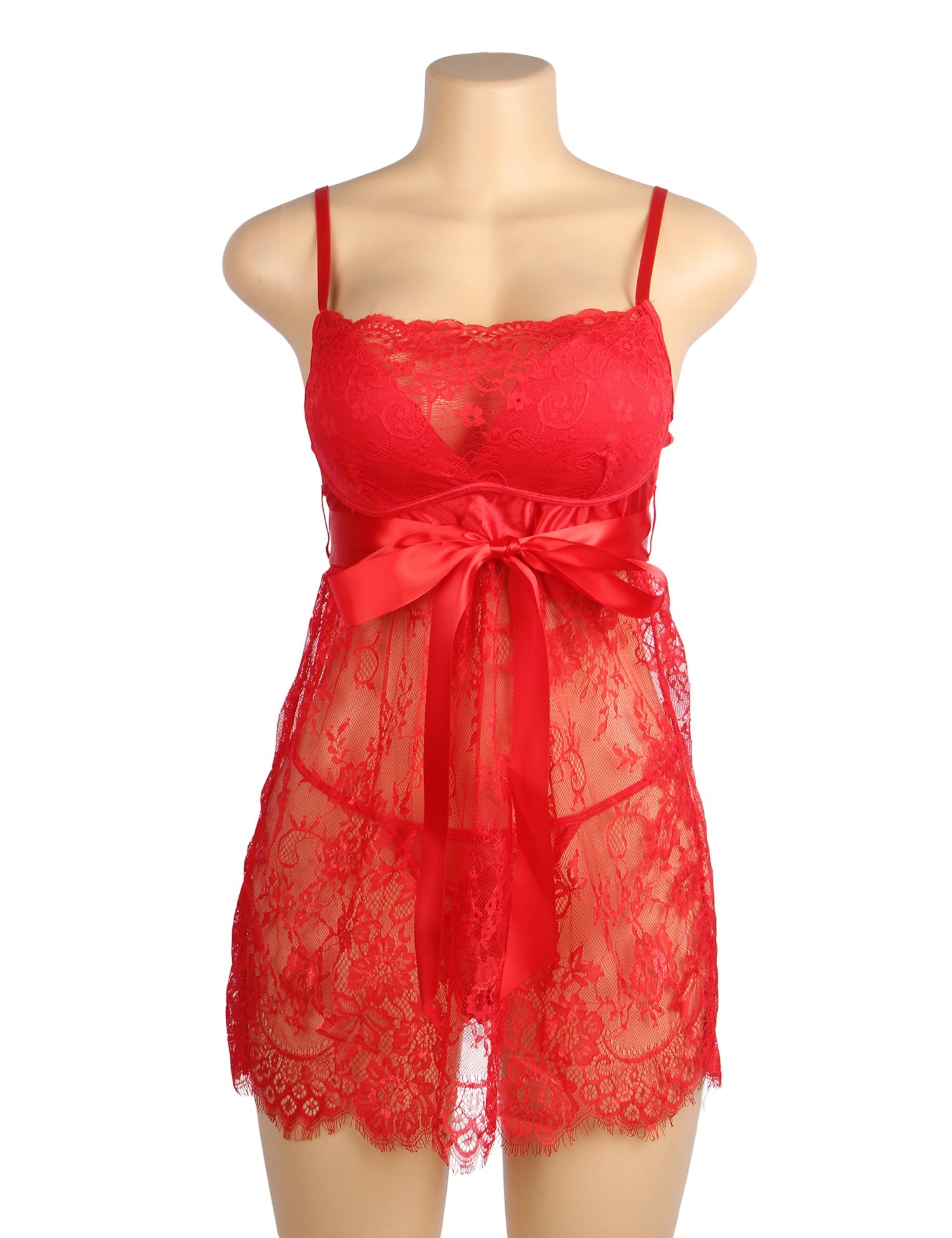 Lace Babydoll Red See-Through Sexy Nightwear