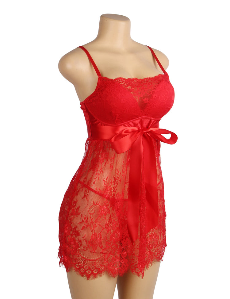 Lace Babydoll Red See-Through Sexy Nightwear