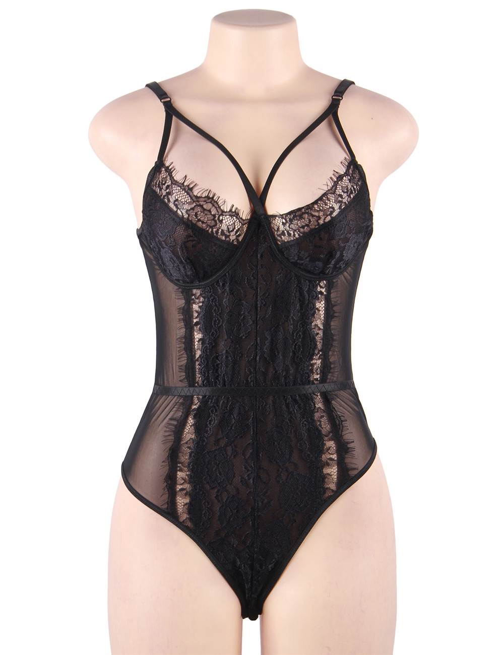 Lace Bodysuit Black Sexy Sheer Crotchless Lingerie