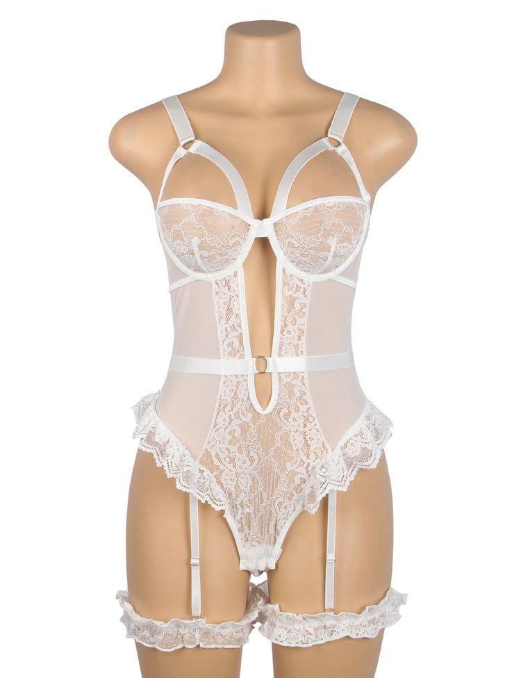 Lace Bodysuit White See-Through Sexy Lingerie