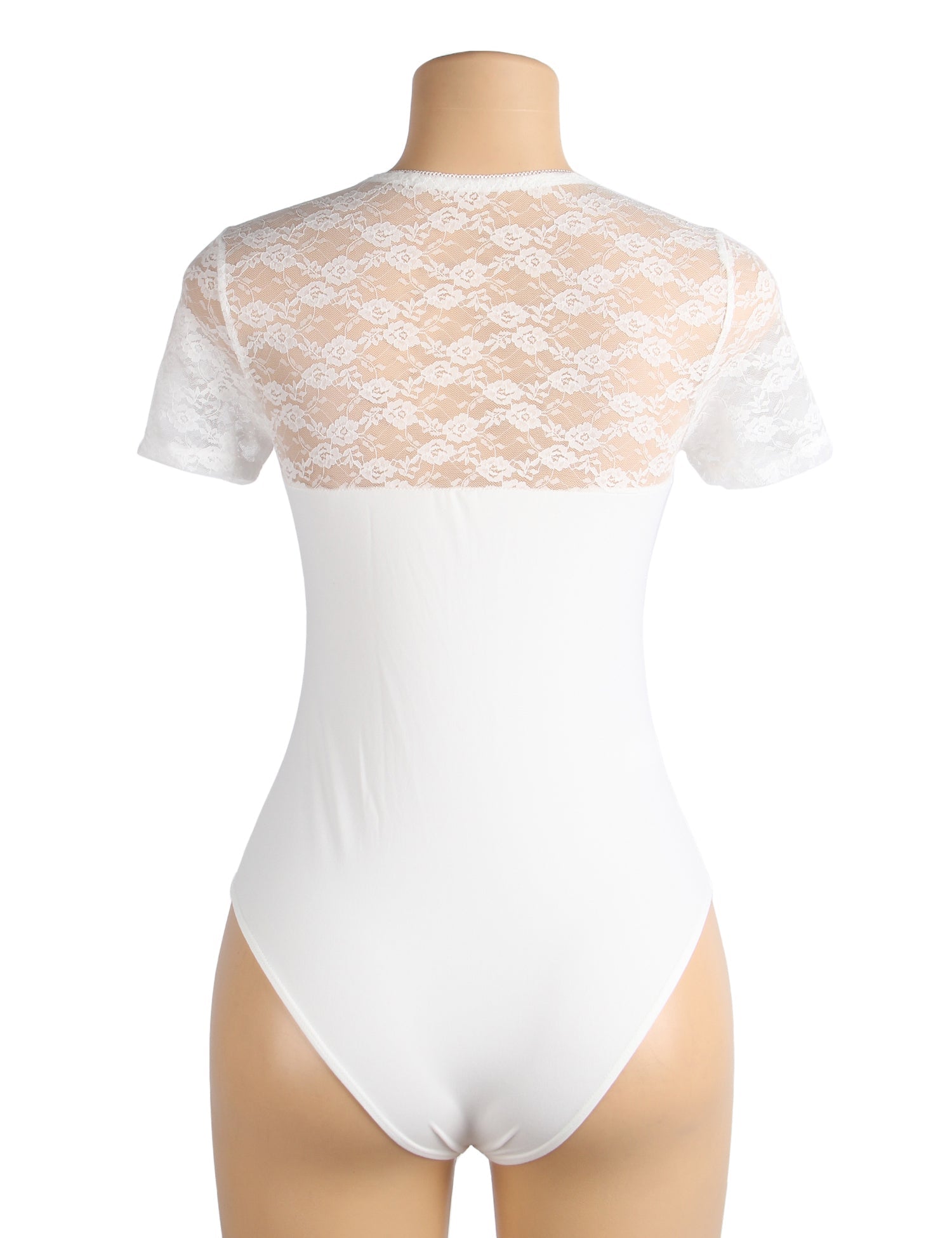 Lace Bodysuit White Sexy Crotchless Short Sleeve