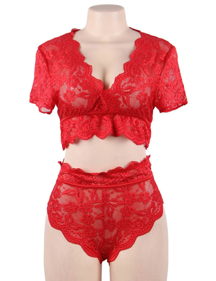 Lace Bra Red & High Waist Panty Women's Lingerie Set