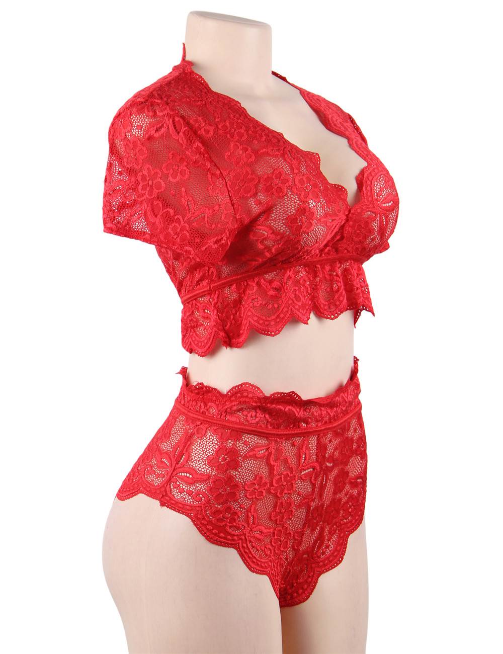 Lace Bra Red & High Waist Panty Women's Lingerie Set