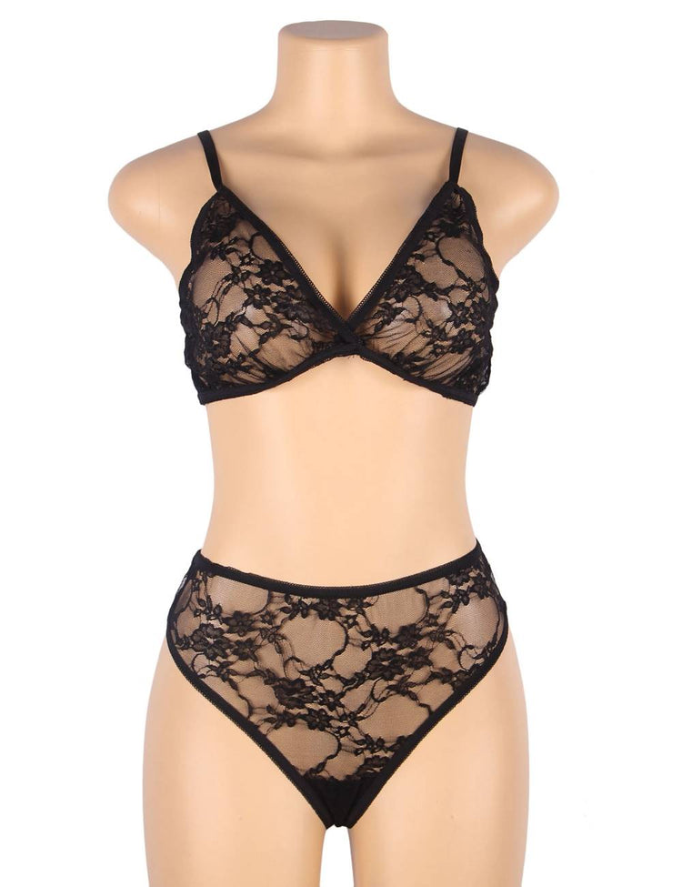 Lace Lingerie Set Black See-Through Design