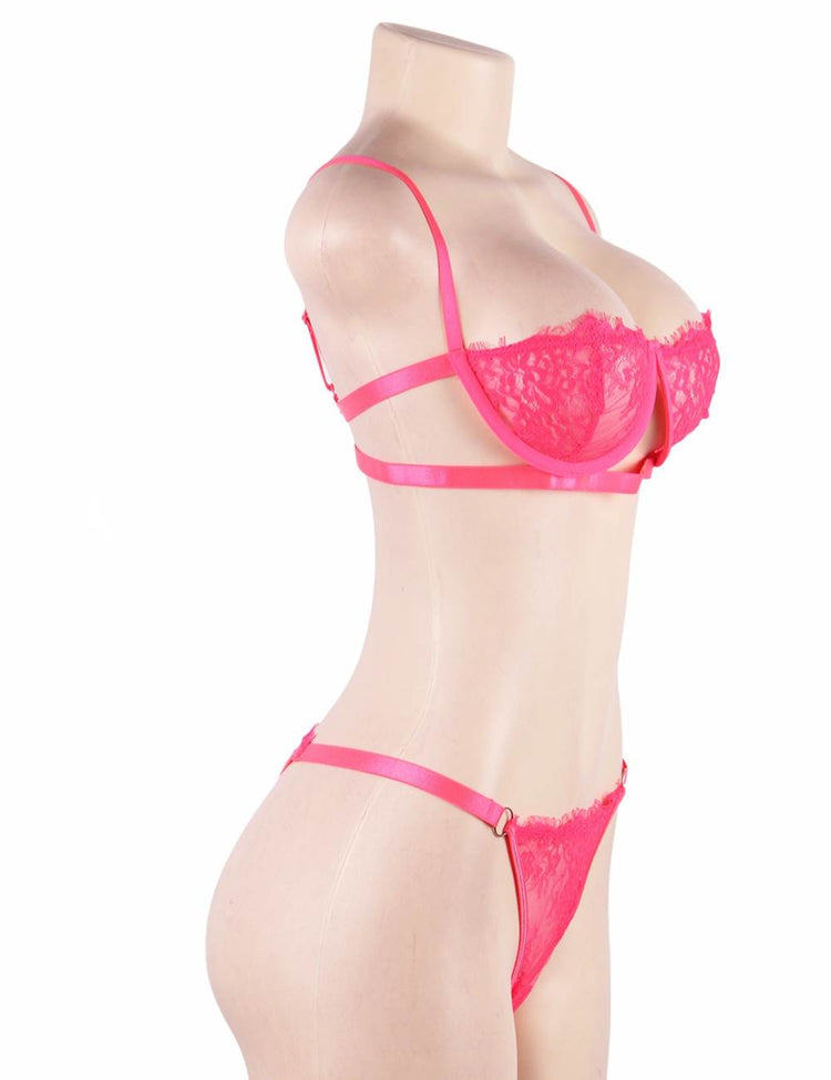 Lace Lingerie Set Pink Balconette Underwire Bra