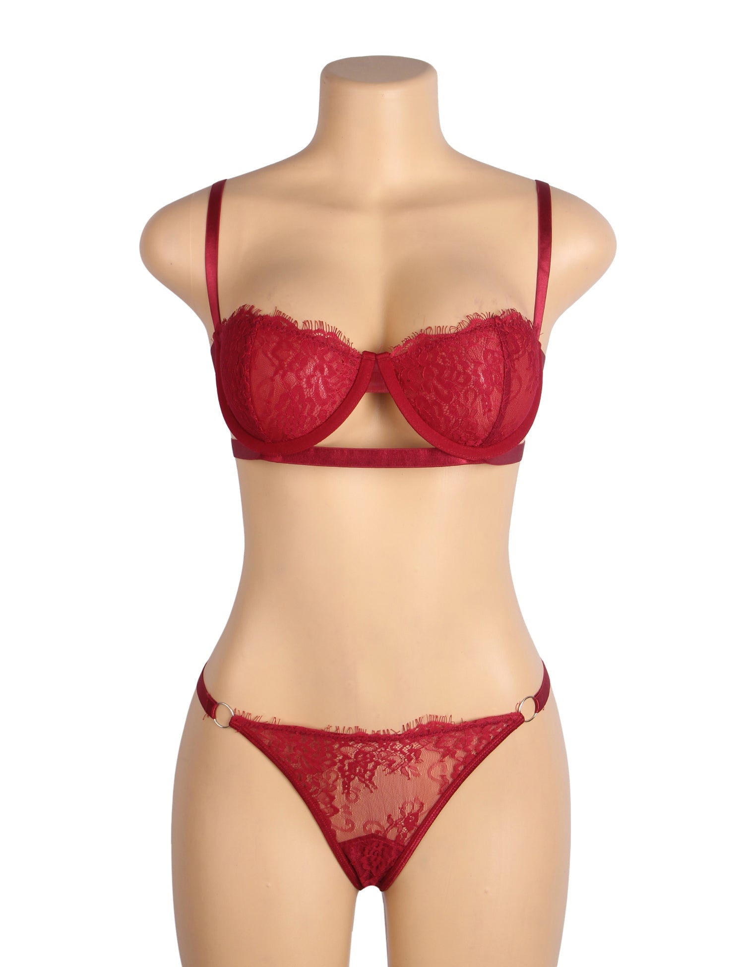 Lace Lingerie Set Red Sexy See-Through Design