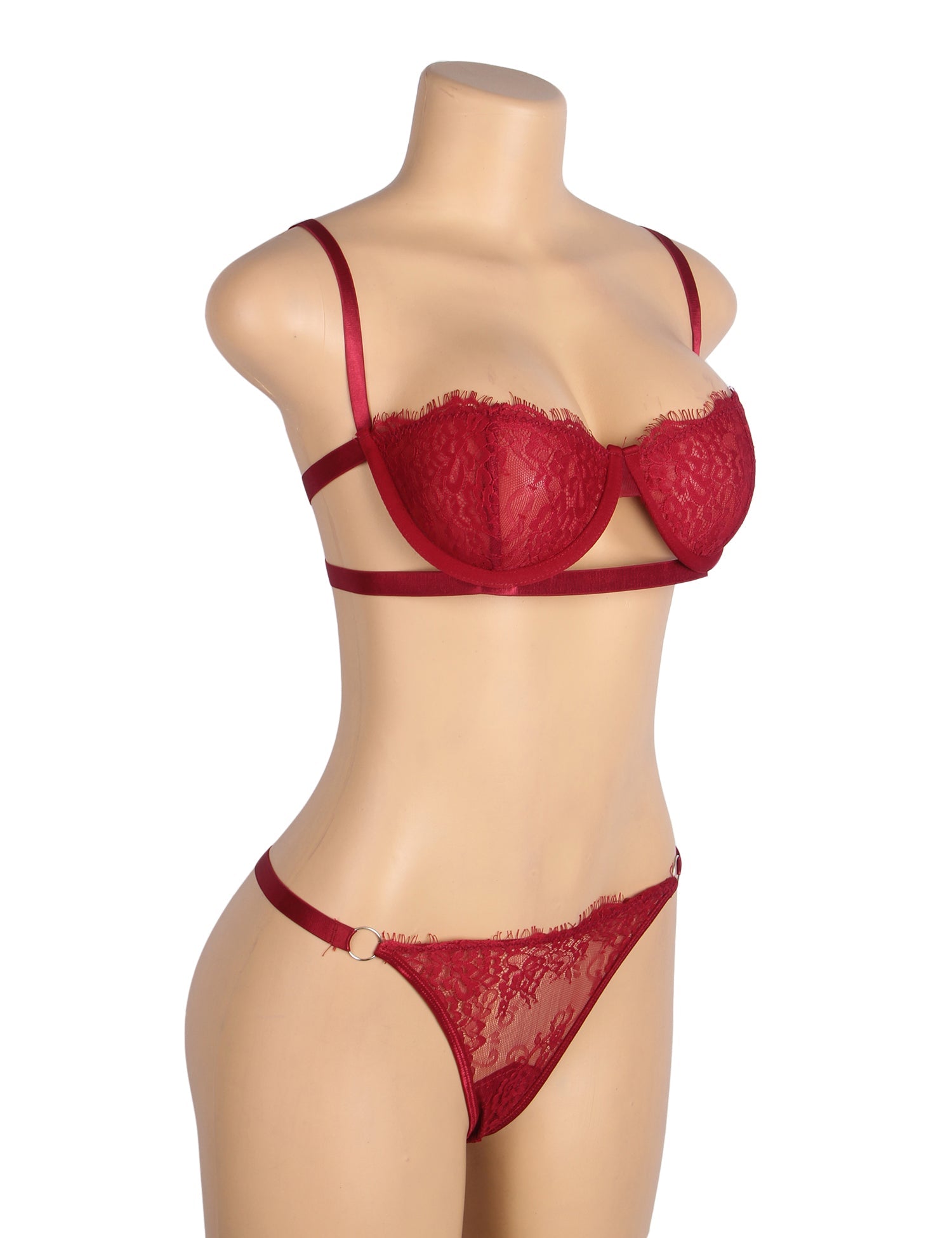 Lace Lingerie Set Red Sexy See-Through Design