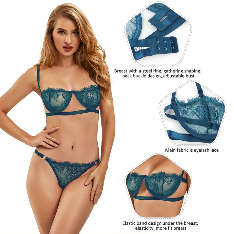 Lace Lingerie Set Teal Underwire Bra