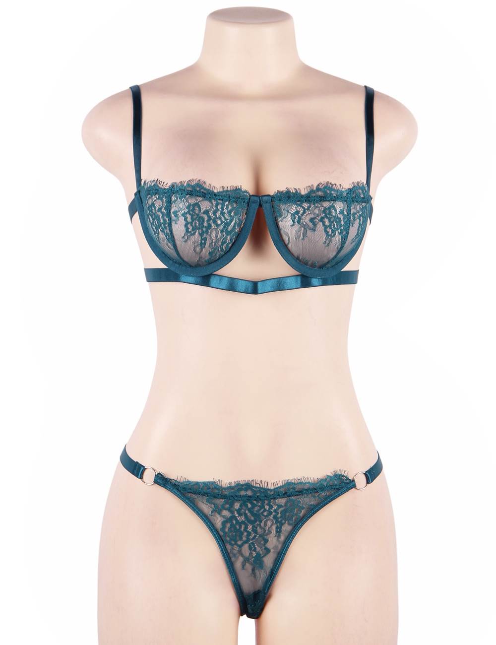 Lace Lingerie Set Teal Underwire Bra