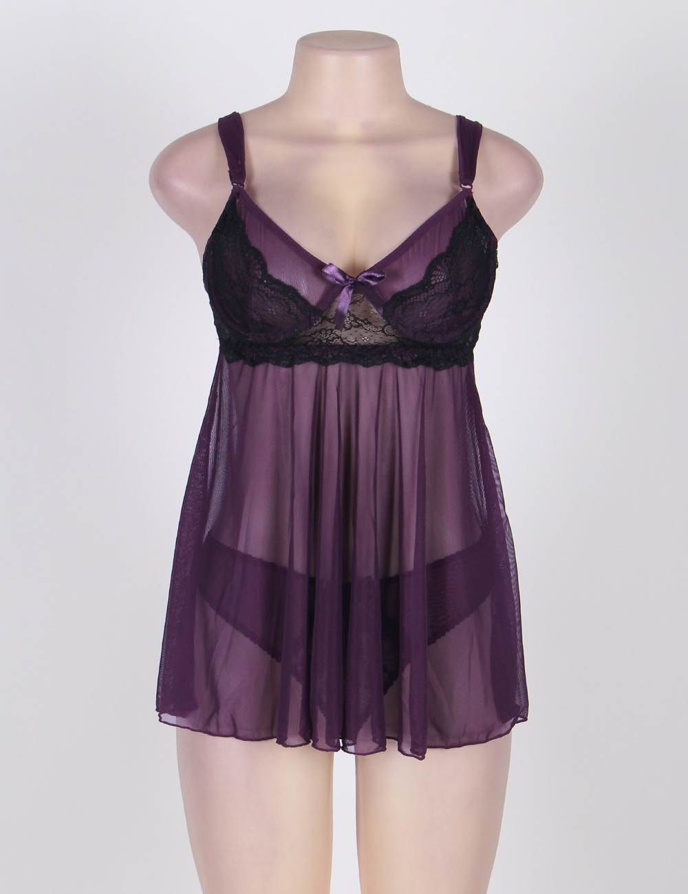 Lace Mini Dress Purple Sexy See-Through Design