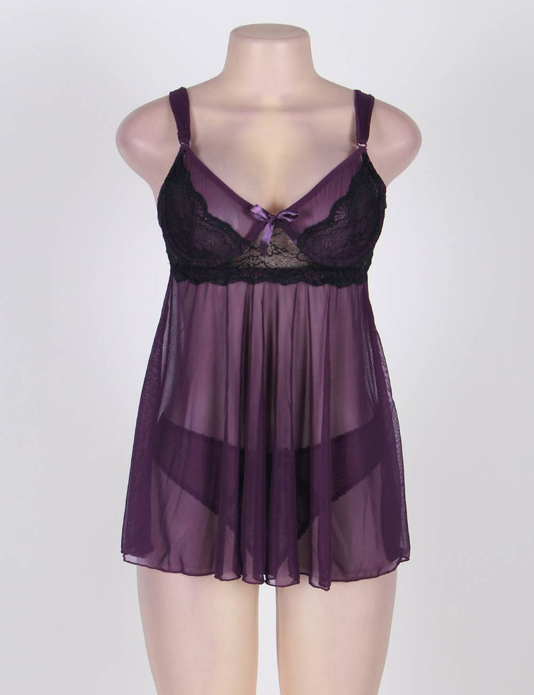 Lace Mini Dress Purple Sexy See-Through Design