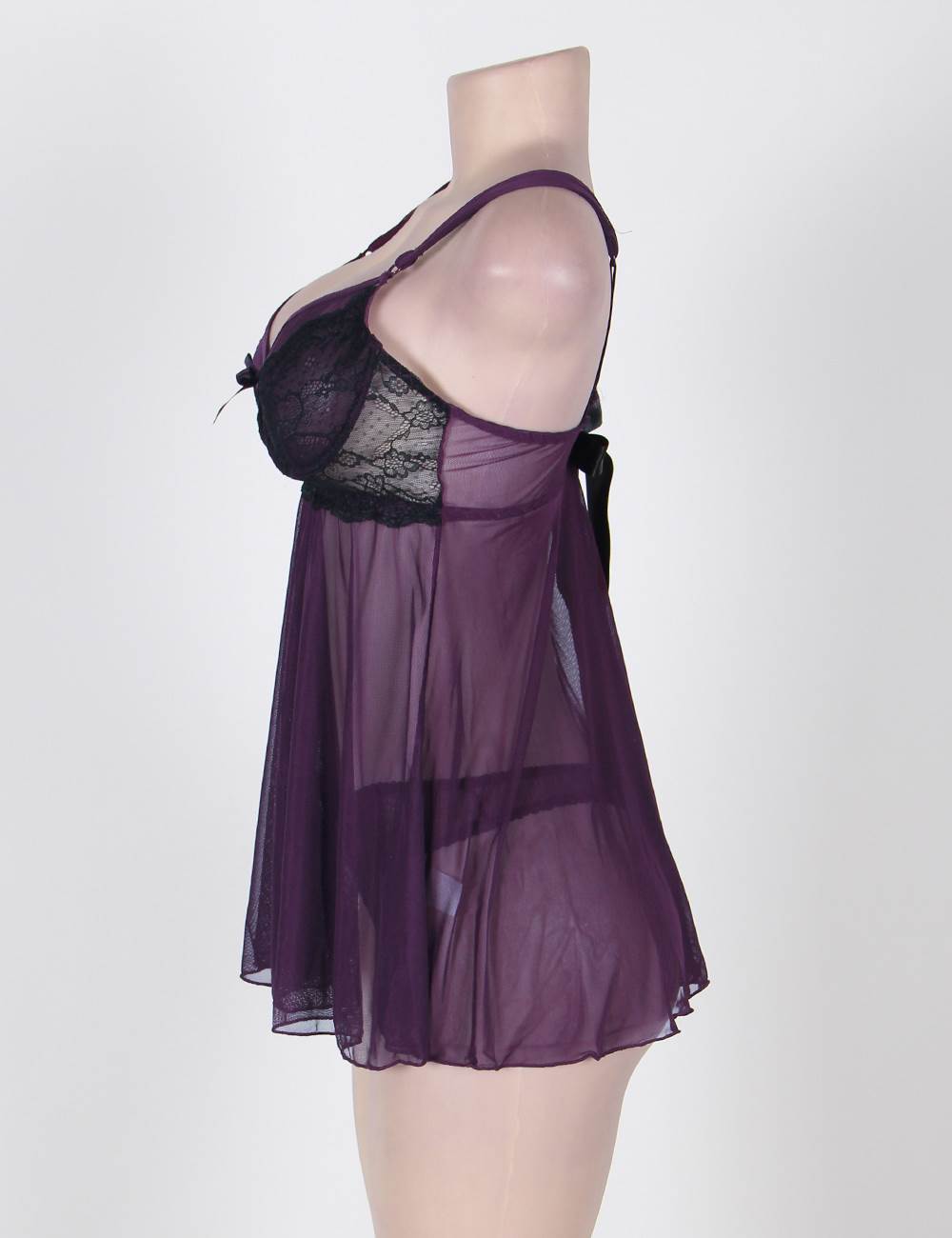 Lace Mini Dress Purple Sexy See-Through Design